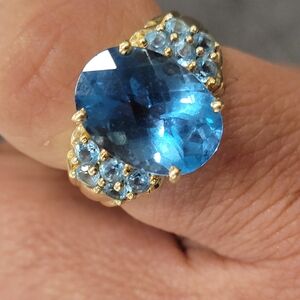 Vintage 10k Swiss Blue Topaz Heavy Gold Gimg